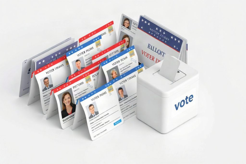 Hero illustration for the article “Exploring the Evolution of Voter ID Laws Across the United States”