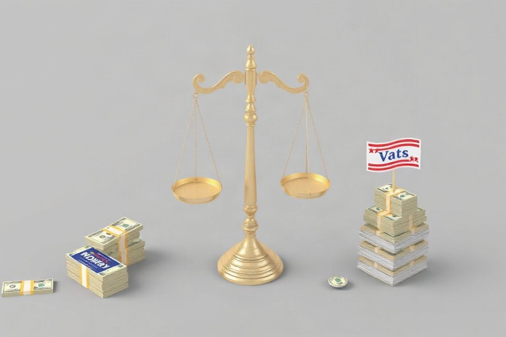 Hero illustration for the article “Elections: The Impact of Supreme Court Rulings on Campaign Finance”