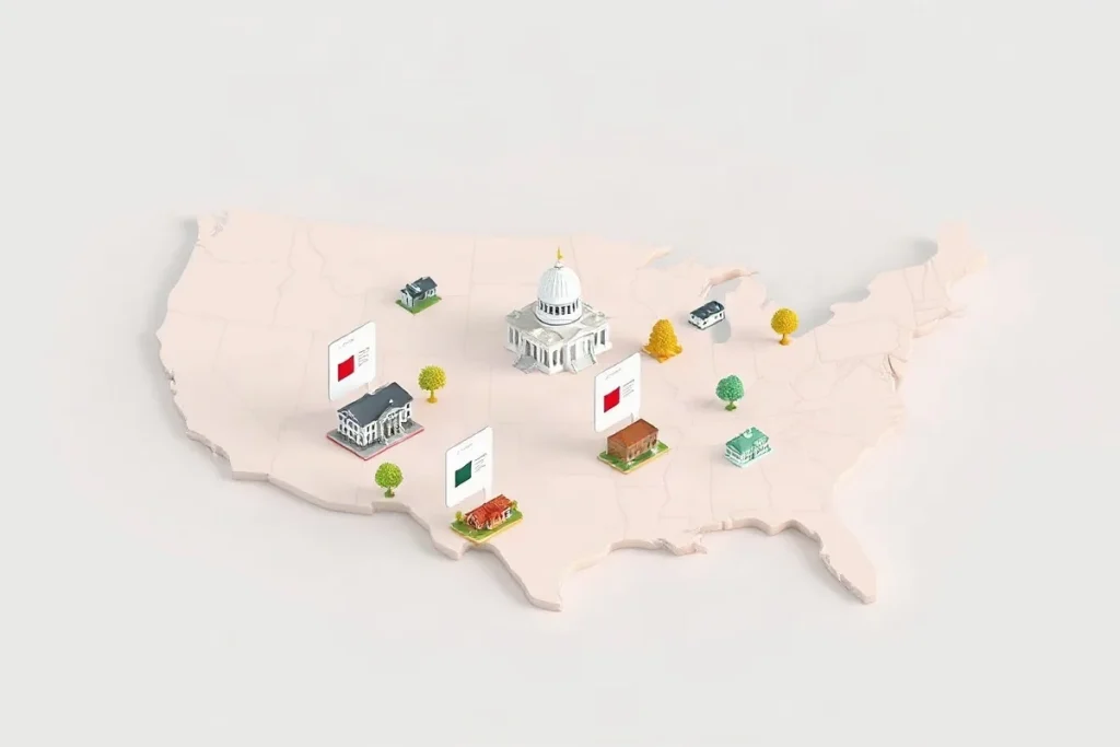 Hero illustration for the article “How Federalism Shapes State and National Government”