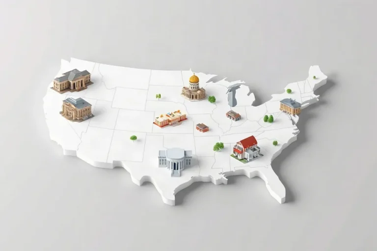 Hero illustration for the article “How State and Local Governments Balance Power in Federalism”