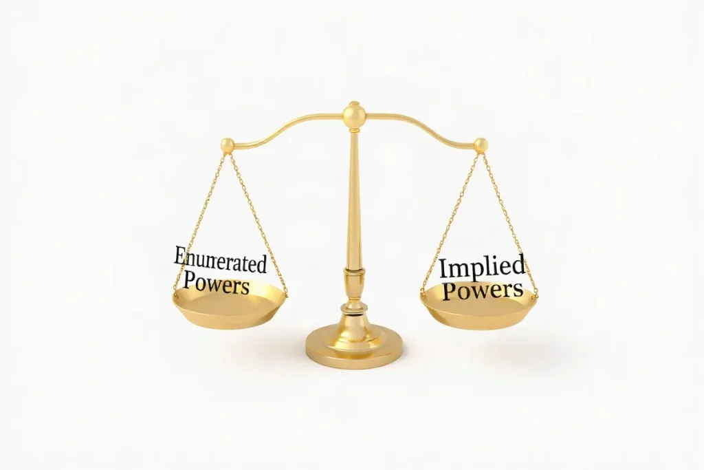 Hero illustration for the article “Enumerated vs. Implied Powers: Foundations of U.S. Authority”