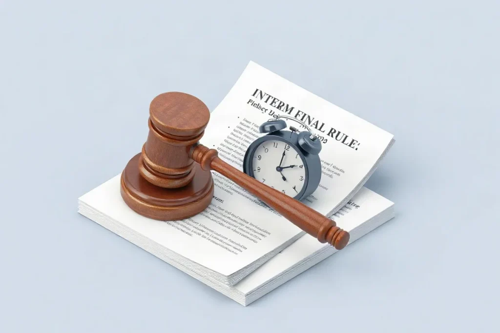 Hero illustration for the article “What an Interim Final Rule Is and How It Affects Policy”