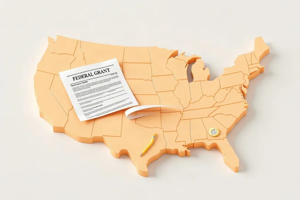 Hero illustration for the article “How Federal Grants Shape State and Local Spending”