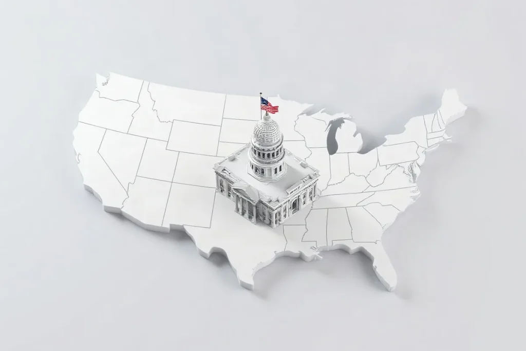 Hero illustration for the article “How State Rights Shape United States Politics”